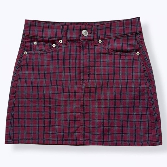 American Eagle Women’s Red Maroon Ne(X)t Level High Waisted Plaid Mini Skirt 14 - Picture 1 of 10